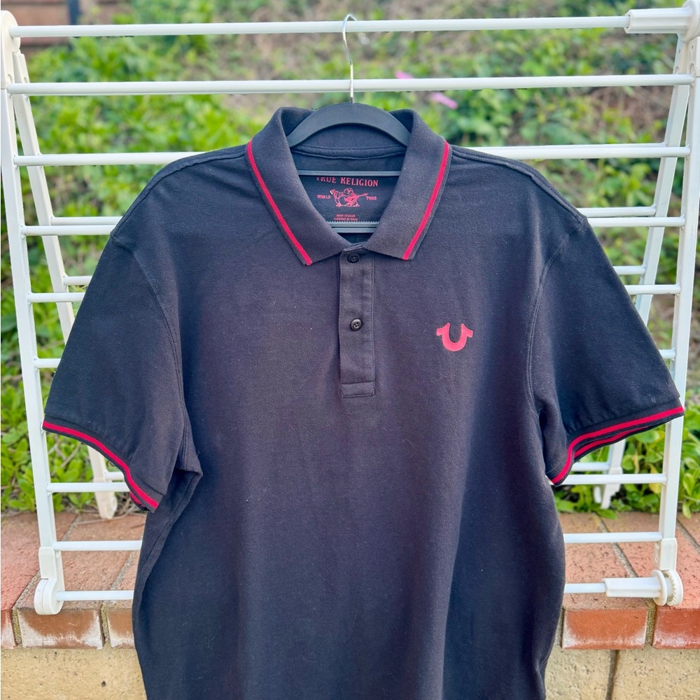 True Religion Polo Shirt in Black with Red Trim